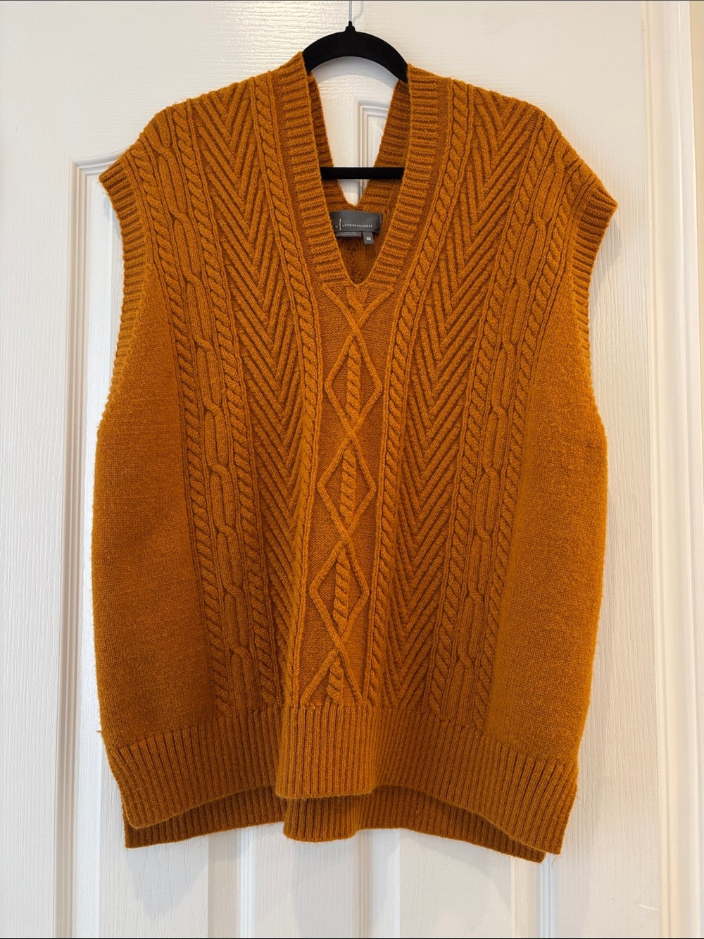 Anthropologie Cable Knit V-Neck Sweater Vest in Mustard